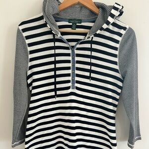Lauren Ralph Lauren Hoodie Womes Medium White Striped LRL Sweatshirt Long Sleeve
